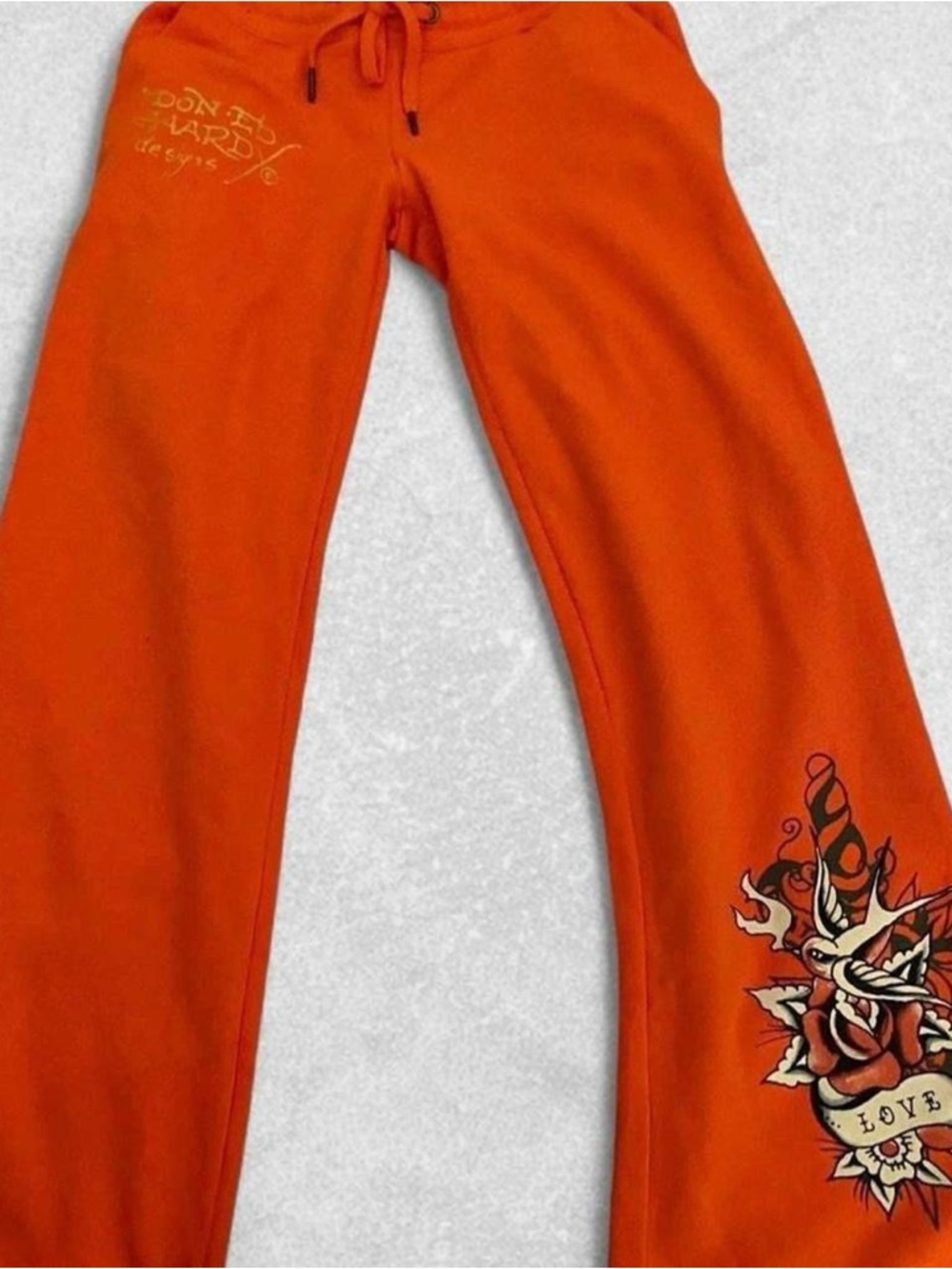 Ed Hardy Bright Orange Tattoo-Print Lounge Pants - Picture 3 of 3